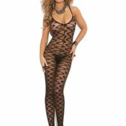 Elegant Moments Lingerie Wave Pattern Open Crotch Bodystocking