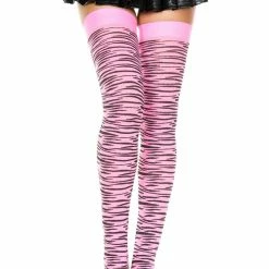 Music Legs Hosiery Hot Pink Zebra Print Thigh High