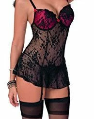Escante Rose Lace Teddiette With Hose Lingerie