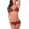 Escante Bras & Bra Sets Plus Size Lace Peek A Boo Bra & Garterbelt Set