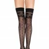 Music Legs Nets And Hearts Design Opaque Thigh High Hosiery