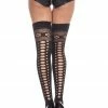 Music Legs Hosiery Flower & Oval Cutout Thigh High