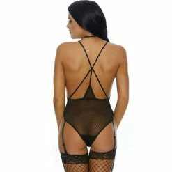 FORPLAY BLACK LOW CUT STRAPPY CHOKER LINGERIE TEDDY