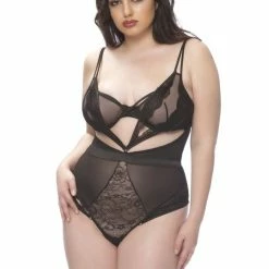Oh La La Cheri Plus Size Charlize Tulle & Lace Plunge Teddy