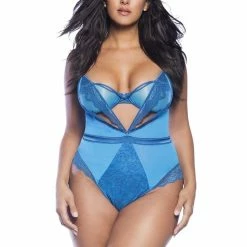 Oh La La Cheri Plus Size Charlize Tulle & Lace Plunge Teddy