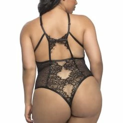 Oh La La Cheri Plus Size Devynn High Neck Eyelash Lace Teddy