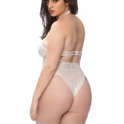 Oh La La Cheri Plus Size Floral Striped Soft Cup Collared Teddy