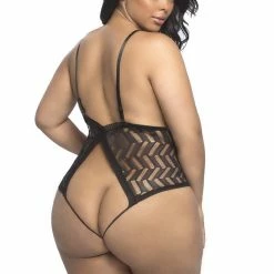 Oh La La Cheri Plus Size Zig Zag Woven Mesh Teddy Lingerie