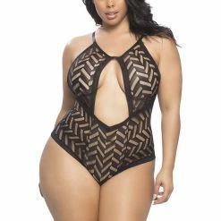 Oh La La Cheri Plus Size Zig Zag Woven Mesh Teddy Lingerie