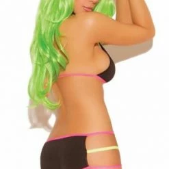 Elegant Moments Sets Neon Nites String Bra Top, Gloves, & Booty Shorts With Neon Straps