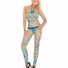 Elegant Moments Vivace Halter Bodystocking In Geometric Print Multi Color