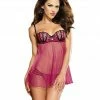 Dreamgirl Sexy Vintage Inspired Mesh Babydoll With Contrast Embroidery & Strappy G-String Lingerie