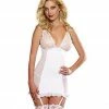 Dreamgirl Perfect Pleasure Stretch Garter Slip & Thong, Pearl White Lingerie