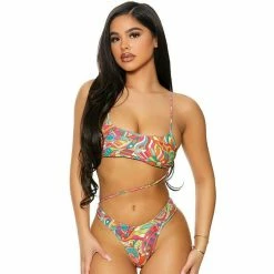 FORPLAY Cut Out One Piece Strappy Swimsuit High Leg Thong Monokini Kaleidoscope Swimwear
