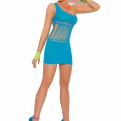 Elegant Moments Neon Blue One Shoulder Mini Dress Dresses, Rompers, & One Pieces