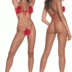 Music Legs Lingerie Mesh Marabou Bra And Thong Set