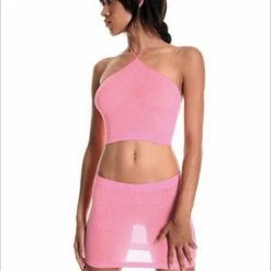 Music Legs Sets Lurex Halter Top And Skirt