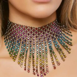 Forplay Symmetrical Rhinestone Chunky Rainbow Choker