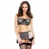 Fantasy Lingerie Nude And Black 3-piece Ruffled Garter Skirt Set