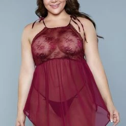 BeWicked High Neck Lace 1874 Alana Chemise Burgundy