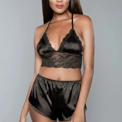 Lingerie Bewicked Satin Liliana Cami And Short Set Black