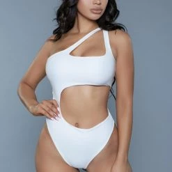 BeWicked One Shoulder 1976 Quinn Swimsuit White Swimwear