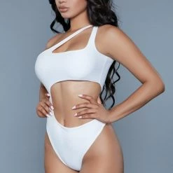 BeWicked One Shoulder 1976 Quinn Swimsuit White Swimwear
