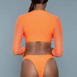 BeWicked Long Sleeve 2 Piece 1980 Cardi 2 Piece Suit Orange Swimwear