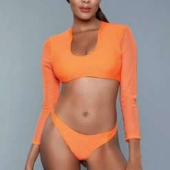 BeWicked Long Sleeve 2 Piece 1980 Cardi 2 Piece Suit Orange Swimwear