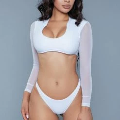 Swimwear BeWicked Long Sleeve 2 Piece 1980 Cardi 2 Piece Suit White