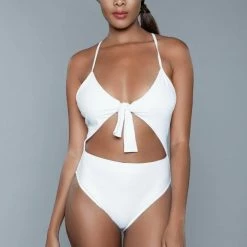BeWicked 1 Piece Hi Waisted Thong 1983 Delaney Swimsuit White Swimwear