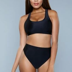 BeWicked Crop Bikini 1985 Vera 2 Piece Set Black Swimwear