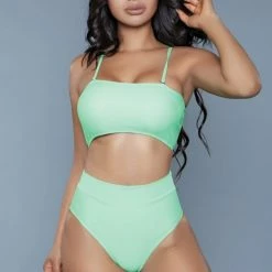BeWicked 2 Piece Hi Waist1986 Chanity Swimsuit Neon Green