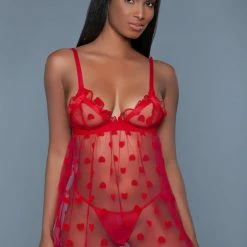 BeWicked Mesh Heart Design 2032 Valentine Babydoll Lingerie