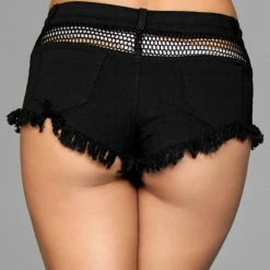 BeWicked Fishnet Top J11BK Such A Catch Denim Shorts - Black