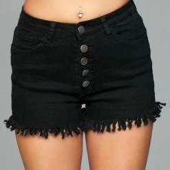 Apparel BeWicked J9BK Fringed Button Up Shorts - Black