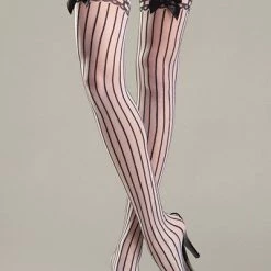 Be Wicked! Hosiery Sheer Nylon Stripes & Bows Thigh High