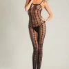 Be Wicked! Sheer Black Crochet Spaghetti Strap Bodystocking