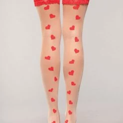 Be Wicked! Hosiery Lace Top Heart Stay Up Thigh High
