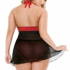 Fantasy Lingerie Valentina Flocked Heart Halter Keyhole Front Babydoll With Panty