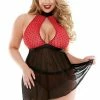 Fantasy Lingerie Valentina Flocked Heart Halter Keyhole Front Babydoll With Panty