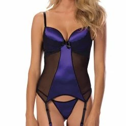 Escante Contrasting Black Mesh & Satin Bustier Set