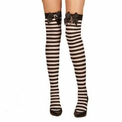 Elegant Moments Costumes Striped Thigh High With Handcuff Detail