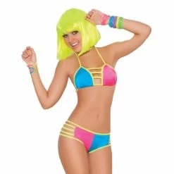 Elegant Moments Sets Neon Nites Neon String Bra Top And Booty Shorts Set