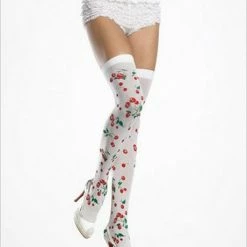 Leg Avenue Hosiery Opaque Cherry Print Thigh Highs