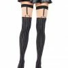 Leg Avenue Hosiery Spandex Opaque Pinstripe Suspender Thigh Highs