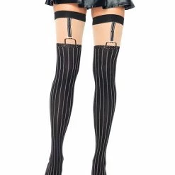 Leg Avenue Hosiery Spandex Opaque Pinstripe Suspender Thigh Highs