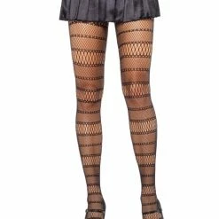 Leg Avenue Fishnet Pantyhose With Striped Net Panels
