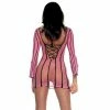 Music Legs Striped Long Sleeve Fishnet Mini Dress