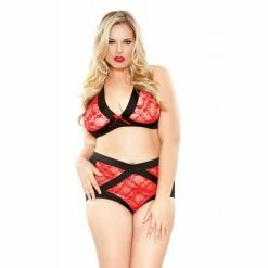 Fantasy Lingerie Curve Plus Size Contrast Lace Cutout Bra & Panty